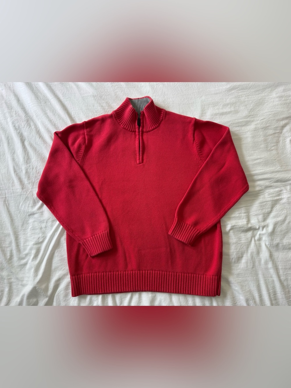 L.L. Bean Red Quarter-Zip 100% Cotton Sweater
